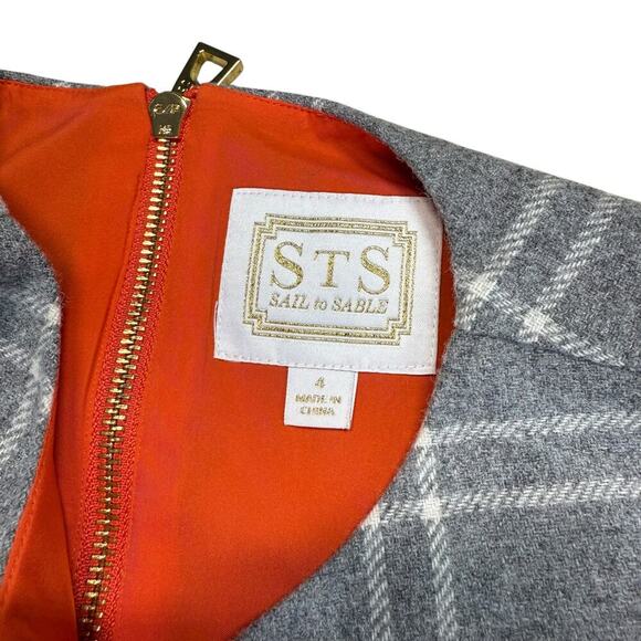 Sail to Sable Gray Orange Wool Plaid A-Line Mod Shift Dress Mod Size 4 - Picture 6 of 10